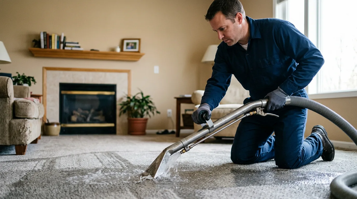 Water damage restoration technician working near Wesley, AR